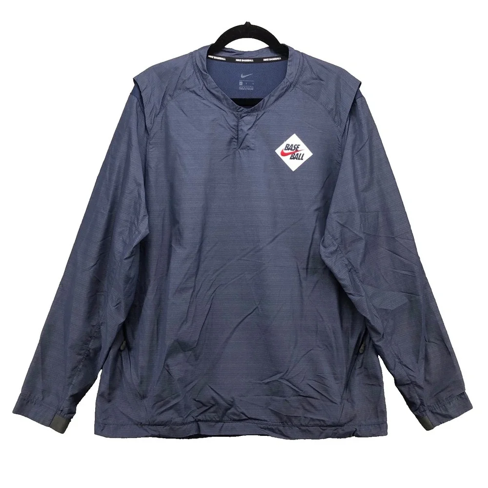 Nike Baseball Pullover Windbreaker Mens Large Blue Activewear Outdoor Workout